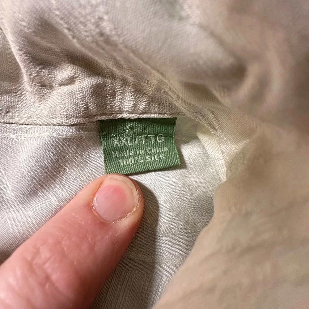 Tommy Bahama Mens XXL 100% Silk Short Sleeve Tropical Leaf Camp Shirt Off White